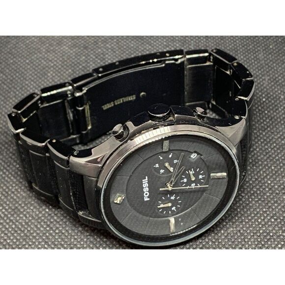 Fossil FS4344 Unisex Watch Diamond Analog Stainless Steel Black Bracelet O675 - Picture 4 of 8